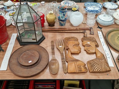 Lot 768 - A terrarium, a wooden lazy Susan, ethnic...