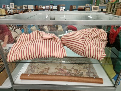 Lot 819 - A pair of pink striped curtains, drop 262cm,...