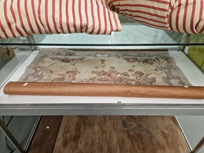 Lot 820 - A panel of textile backed hand painted wall...