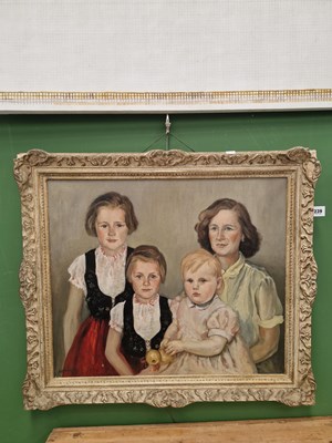 Lot 239 - MacBruce (20th century) family portrait, oil...