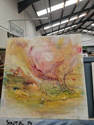 Lot 238 - A modern abstract impasto and textile oil on...