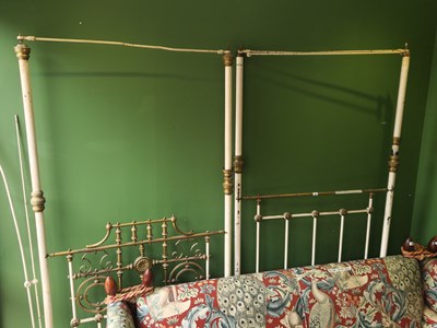 Lot 4 - A brass and white painted tester bed head and...