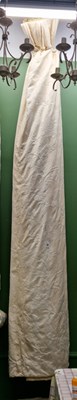 Lot 28 - Interlined curtains, cream floral damask, two...