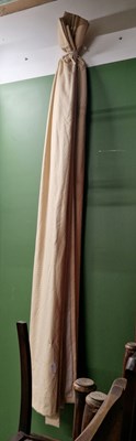 Lot 30 - Interlined curtains, cream with raised damask...