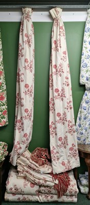 Lot 37 - Interlined curtains, red roses and honeysuckle...