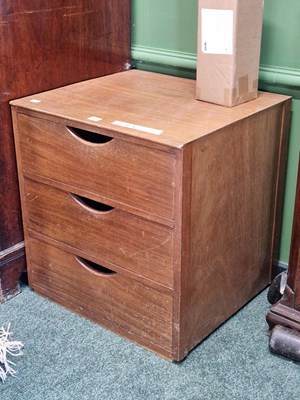 Lot 43 - A Heals teak three drawer chest, H 59 W 57 D 52cm