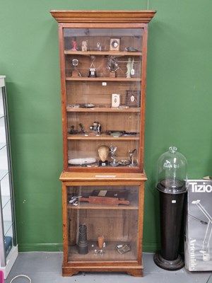 Lot 45 - An oak side cabinet with glazed doors, the...