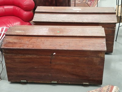 Lot 50 - A pair of mahogany coffers with arched lids...