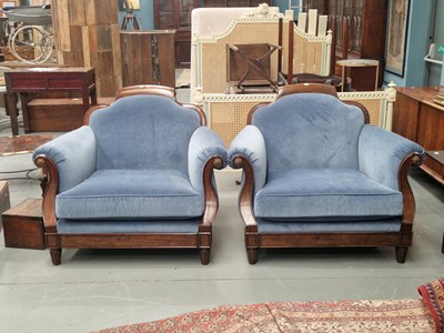 Lot 56 - A pair of mahogany show frame armchairs, brass...
