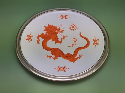 Lot 1875 - A Meissen dish decorated with a red dragon...