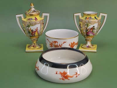 Lot 1889 - Two Meissen bowls decorated with red dragons...