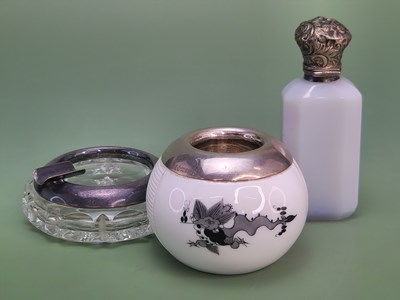 Lot 1890 - A Meissen silver mounted match striker...